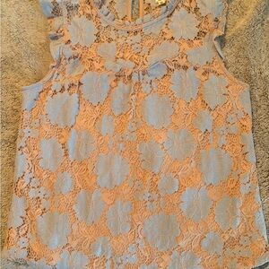 Y2K Floral Lace Coquette Cap Sleeve Blouse - Light Blue and beige